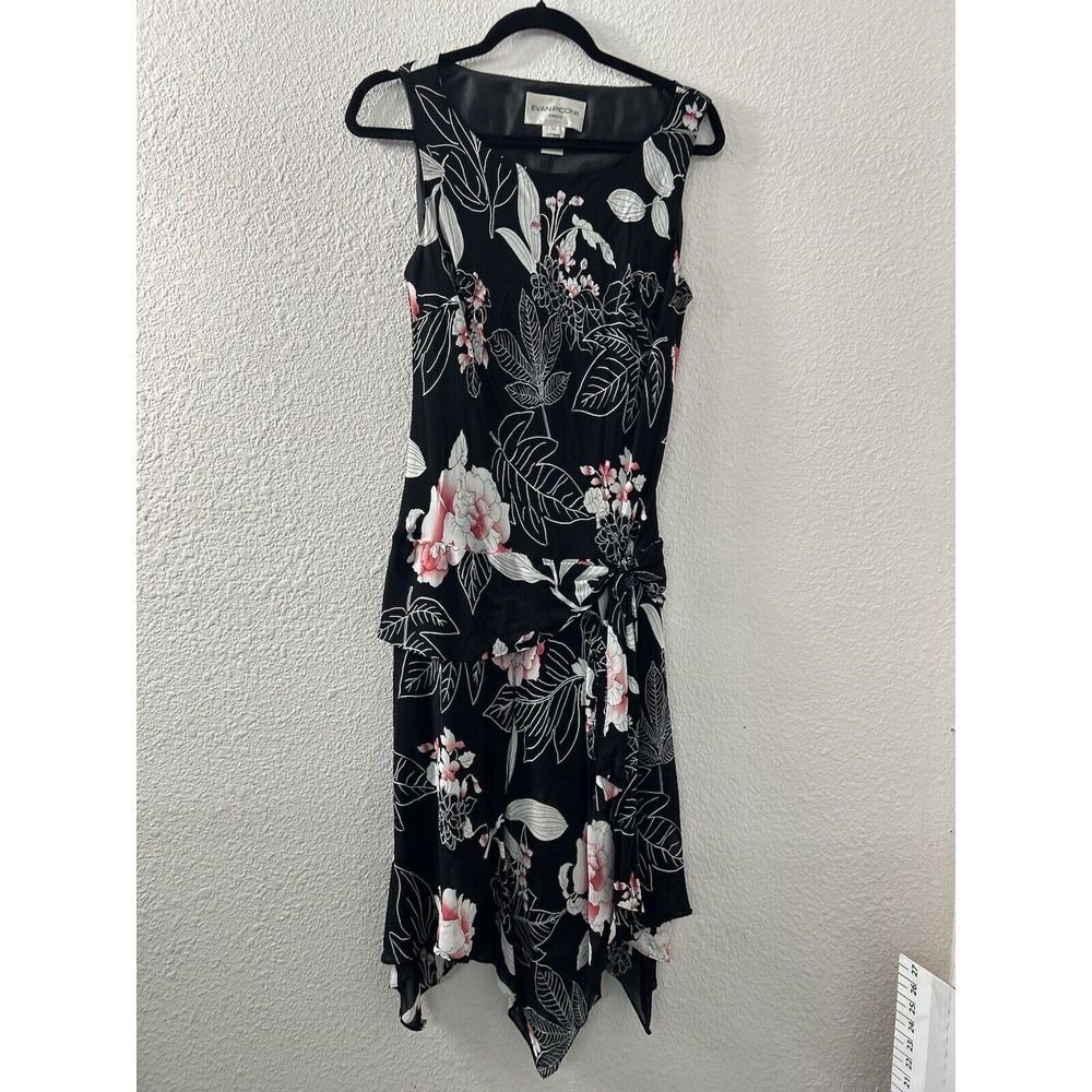 Evan Picone Black Sleeveless Short Party Black Dress Floral Size 12 Fairy Grunge